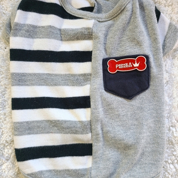 Dog Shirt Gray, White & Black Stripes with Pocket - Picture 2 of 8